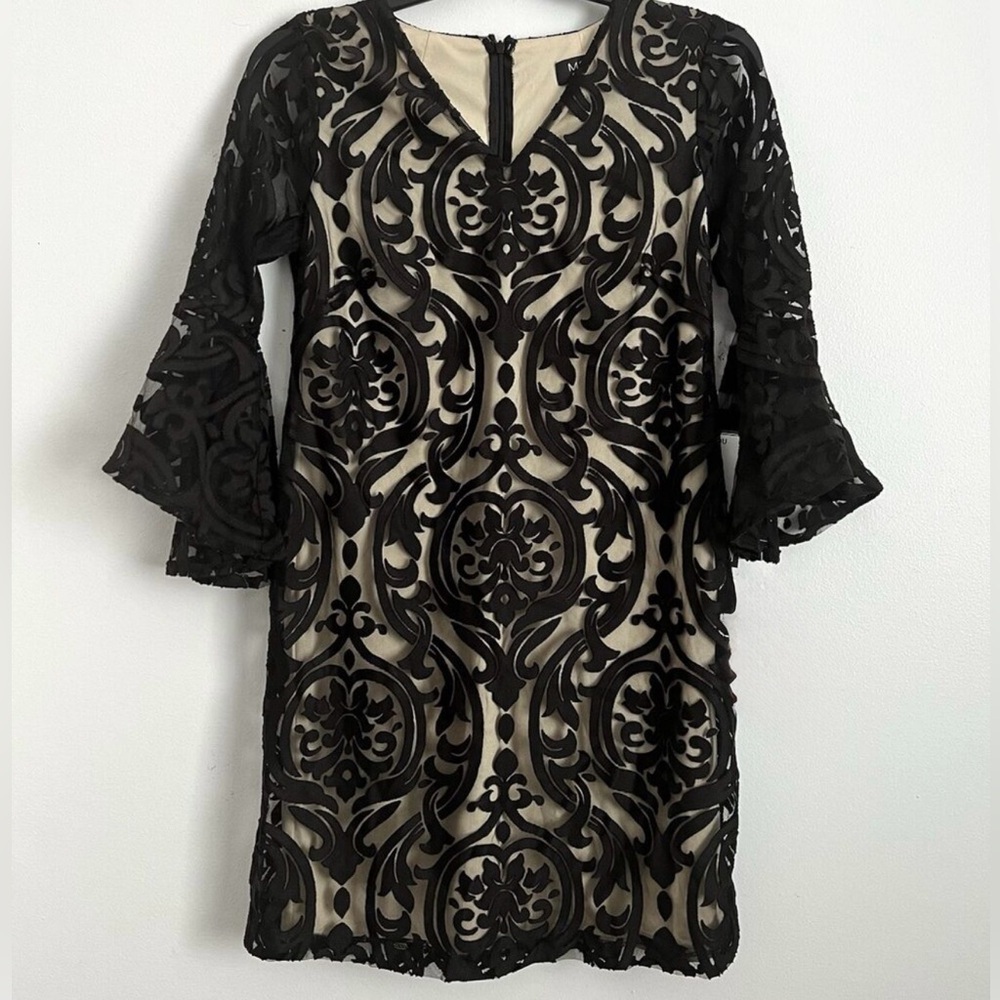 MSK-Elegant Black/Nude Lace Dress w/ Bell Sleeve. Size 8. - Picture 3 of 3